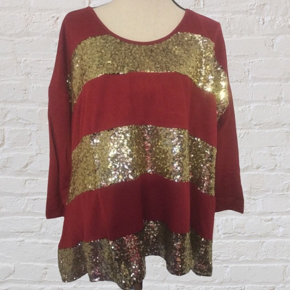 Wine Gold Sequins Oversized Stripe Tunic Top - Picture 5 of 10